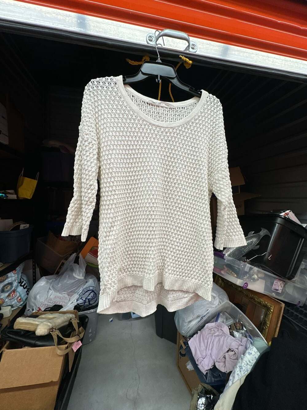 Athleta Linen Blend Seychelles Open Knit Sweater Top Cream Size L